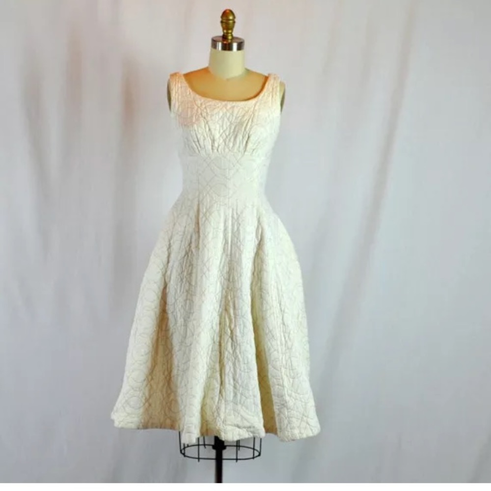Vintage 1950s White Full Circle Cocktail Dress